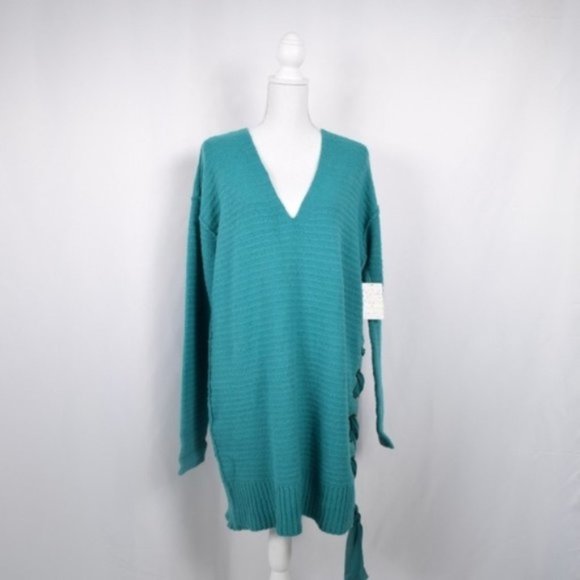 Free People Heart It Lace-Up Sweater, Green, M - Picture 4 of 5